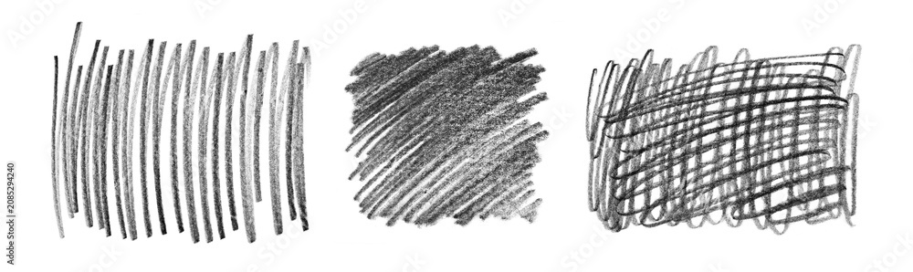 Fototapeta premium Set of black hand drawn pencil shading textures, isolated on transparent cutout background