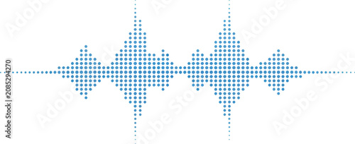 Photography Blue dotted sound wave pattern fluctuating horizontally across a white backgroun