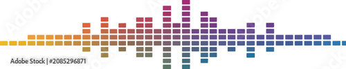 Horizontal audio equalizer display composed of colored squares forming vertical bars