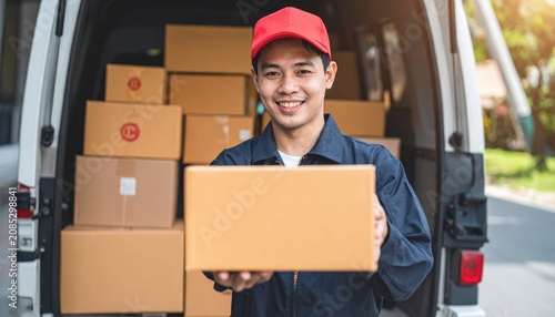 Mail carrier delivering letters and parcels, representing postal and logistics services.