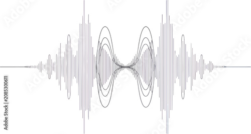 Fényképezés Waveform visualizer featuring a central hourglass shape created by overlaid curv
