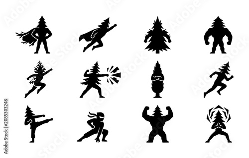 Fotografija Christmas Tree Superheroes and Fantasy Characters, Vector Icons Set: Festive For
