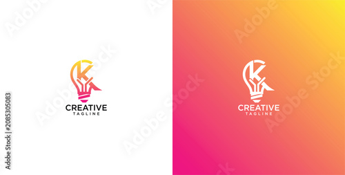 Modern 'K' Letter and Light Bulb Logo Design for Creative Business Branding, Symbolizing Bright Ideas, Innovation, and Solutions