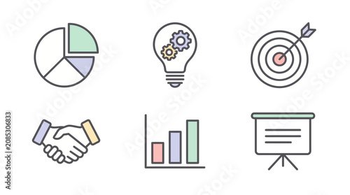 Business presentation elements illustrate key performance indicators and strategic planning for corporate team success.