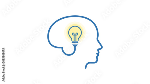 Photos Head silhouette features a glowing lightbulb representing the emergence of a bright new idea