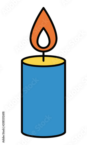 Minimalist birthday candle icon with a stylized flame on a solid white background, simple flat graphic design concept
