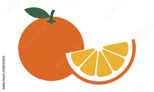 Minimalist stylized citrus orange fruit with a geometric wedge slice isolated on a white background fresh food concept