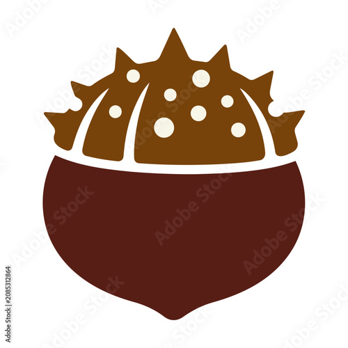 Minimalist icon of a single chestnut with a smooth mahogany nut and brown textured cap isolated on a white background nature and autumn harvest concept