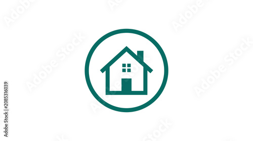 A simple green house icon isolated on a clean white background