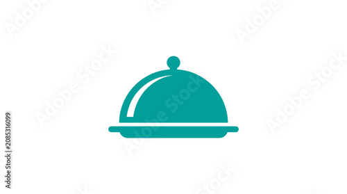 A simple teal icon representing a covered food serving platter on a white background