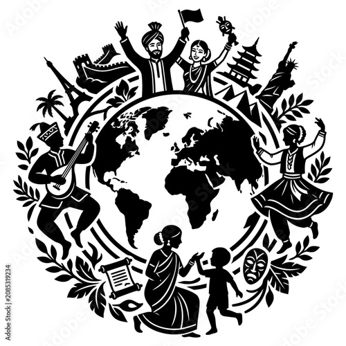 global diversity and world cultures vector illustration depicting cultural exchange international travel and global unity