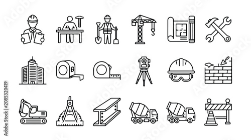 Canvastavla Construction and Engineering Line Icons Set
