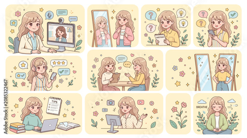 Cute Girl Working, Learning, and Self-Care Collection
