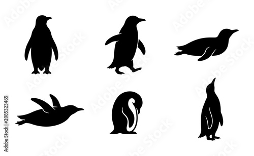 Quadro em tela Penguin Silhouettes Collection, Antarctic Wildlife Icons, Bird Poses Vector Set