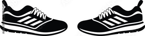 Quadro em tela Running shoes icon pair vector illustration, black athletic sneakers trainers si