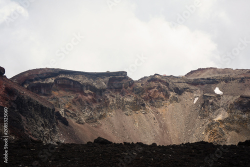 The rugged summit crater of Mount Fuji