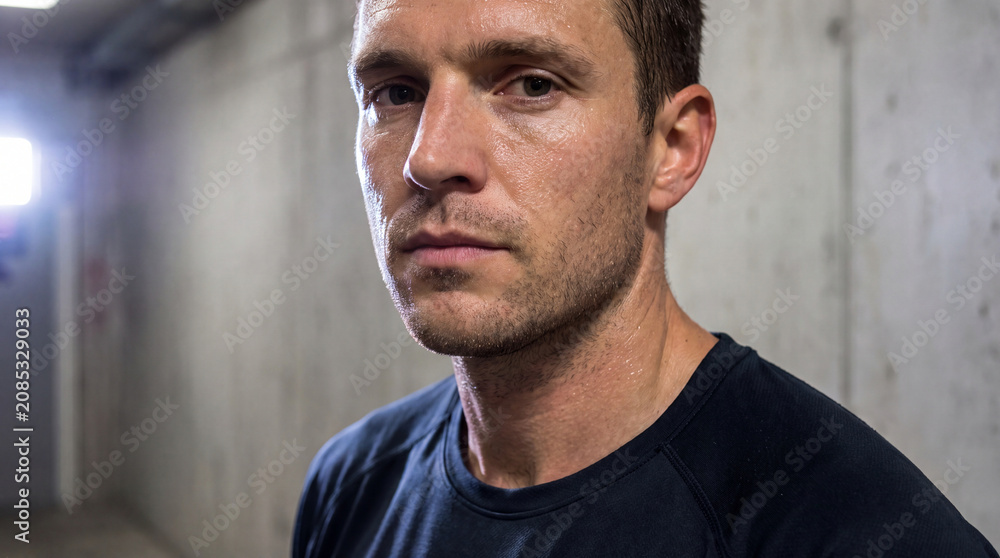 Fototapeta premium Post Training Portrait With Flash Shadow And Composed Endurance