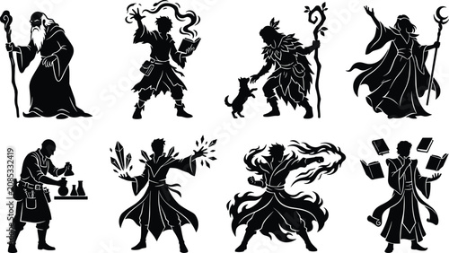 Foto Fantasy Wizard and Mage Silhouette Bundle with Magic Spellcasting Alchemy and My