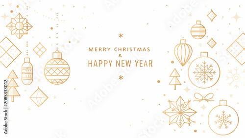 Fotografie Geometric ornament pattern with christmas tree and snowflake golden lines