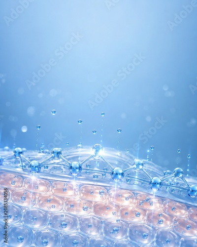 Close-up of translucent human skin cells with molecular connection network