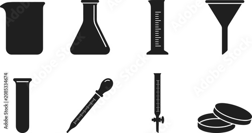 Canvastavla Set of laboratory glassware black glyph icons featuring beaker erlenmeyer flask