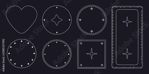 Schilderij op canvas Geometric Shapes With Stars White Line Art On Dark Background