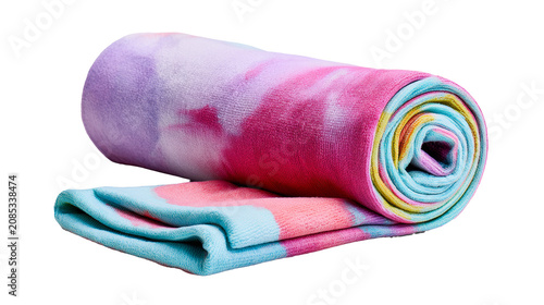 Rolled Yoga Mat Towel Made of Soft Absorbent Fabric Isolated on White