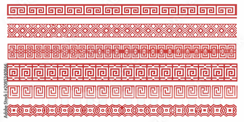 Fotografie Geometric ornamental borders vector illustration with red and white coloration