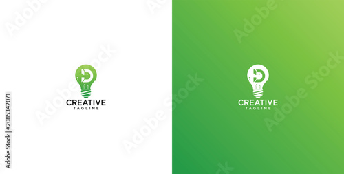 Schilderij op canvas Modern Creative Lightbulb Logo Design with Recycling Arrow for Sustainable Innov