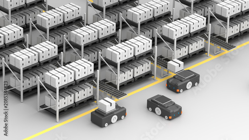 Canvastavla AGV with boxes delivers them to the conveyor belt, which then transfers them to the warehouse
