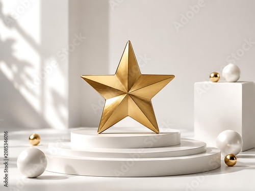 Shiny Golden Christmas Star Ornament Isolated on White Background with Glitter Festive Holiday Decoration Symbol for Winter Celebration Design