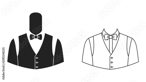 Tableau sur toile Formal waistcoat and bow tie silhouette on a white background line art depiction