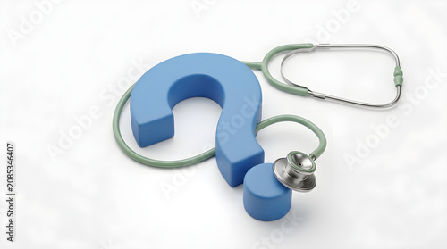 Blue question mark with stethoscope on white background