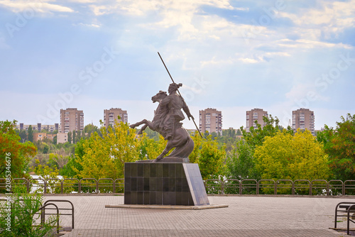 Bild auf Leinwand Horseman on the Mound of Cossack Glory in Volgodonsk, Rostov-on-Don region of Ru