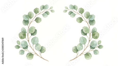 Watercolor eucalyptus branches on white background