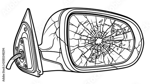 Bild auf Leinwand Broken Car Side Mirror, Cracked Glass Reflecting Danger, Vector Illustration