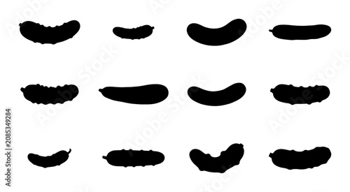 Foto Set of 12 Black Silhouette Pickle Icons, Fresh Food Vector Graphics, Simple Vege