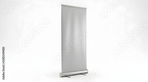 Blank roll up banner on a stand isolated on white background
