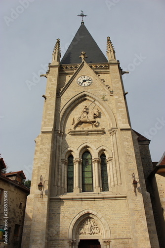Εκτύπωση καμβά Montbenoît : clocher de l'abbaye Notre-Dame (de face) au soleil couchant)