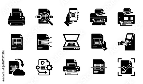 Fotografie Document Scanning and Digitization Icons: Data Management, Workflow Automation,