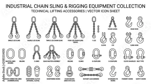 Foto Industrial Chain Sling and Rigging Equipment Vector Icons Collection