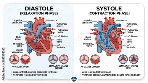 Bild auf Leinwand Heart Diastole and Systole Phases: Relaxation and Contraction of the Heart