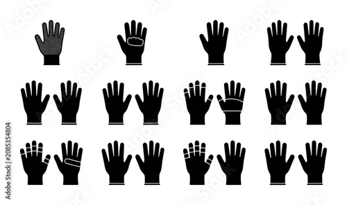 Tableau sur toile Vector Icons of Hands and Gloves, Diverse Gestures and Styles, Black Silhouette
