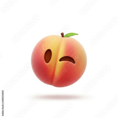 Detailed Peach Emoji Isolated on Transparent Background, Perfect for Digital Design