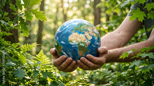 Earth Globe in Human Hands Environmental Protection and Sustainable Future Concept