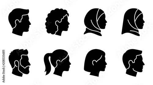 Diverse Human Profile Silhouettes, Multicultural Head Icons, Vector Set for Identity and Community Concepts