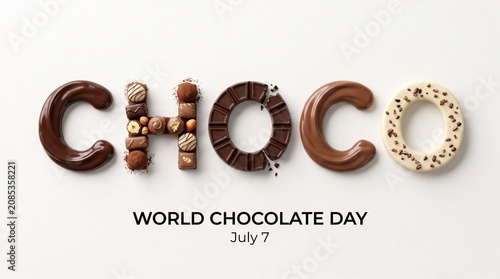 World Chocolate Day greeting card featuring letters made from chocolate