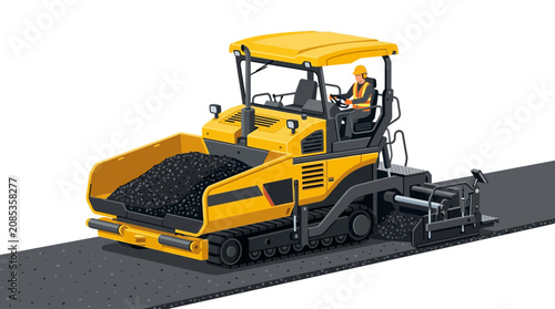 Asphalt Paving Machine Constructing New Road Surface