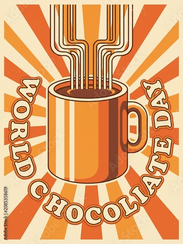 Retro sunburst poster design celebrating world chocolate day event