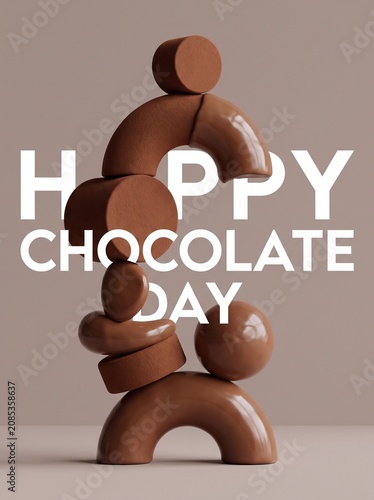 Happy Chocolate Day Abstract Three Dimensional Brown Shapes Balanced Composition